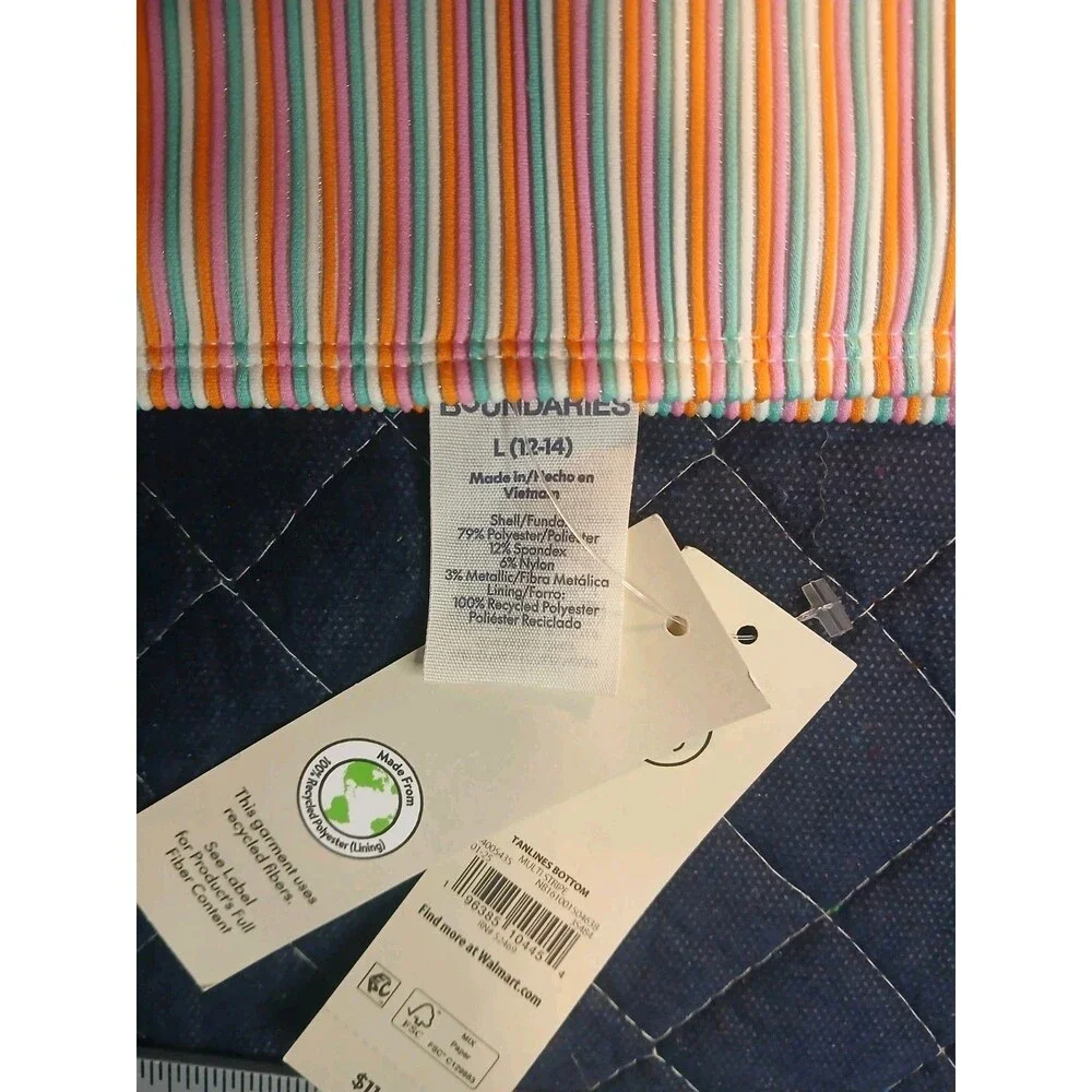 No Boundaries Tanlines Bottom Multi Stripe Swim Suit Womens Size L Large